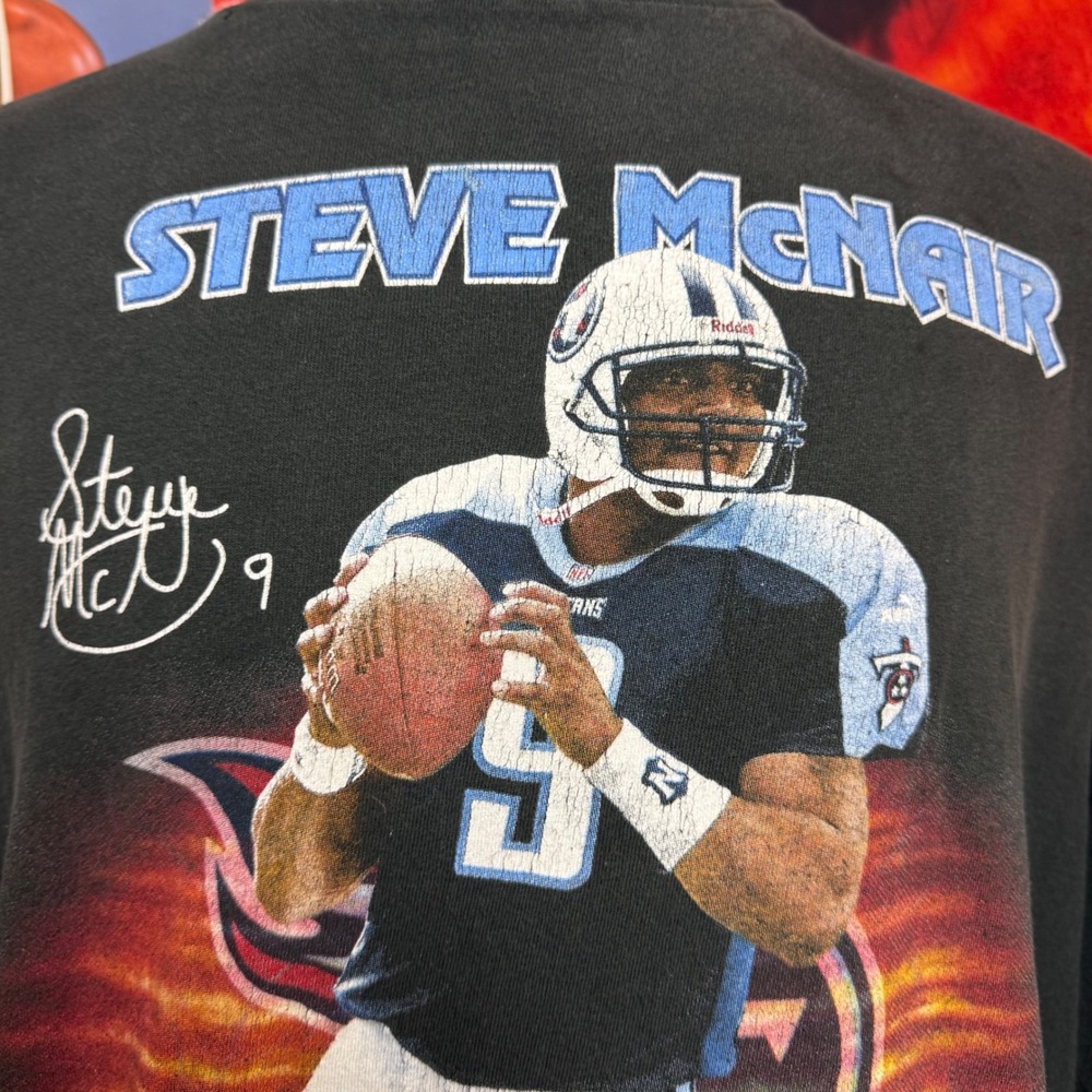 Vintage 90s Tennessee Titans Steve McNair City Skyline True Fan NFL Tee Sz 2XL - Picture 2 of 8